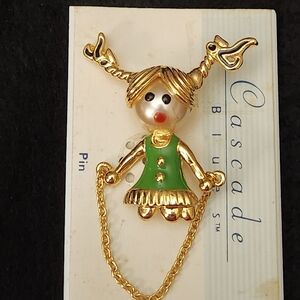 VTG Brooch Pin- Girl Jumping Rope